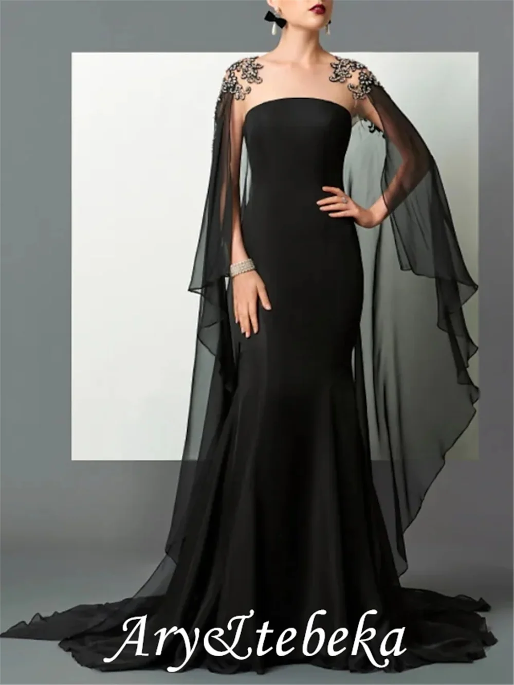 Meerjungfrau/Trompete Reich Elegante Engagement Formal Abendkleid Ärmelloses Sweep/Pinsel Zug Chiffon mit Eleganten 2021