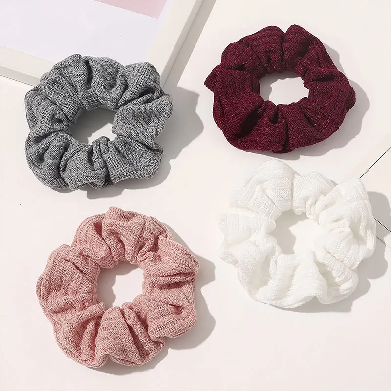 Women Knitting Striped Scrunchies Soft Hair Rope Knitted Elastic Hair Bands Ties Floral Solid Color Ponytail Hair Accessories