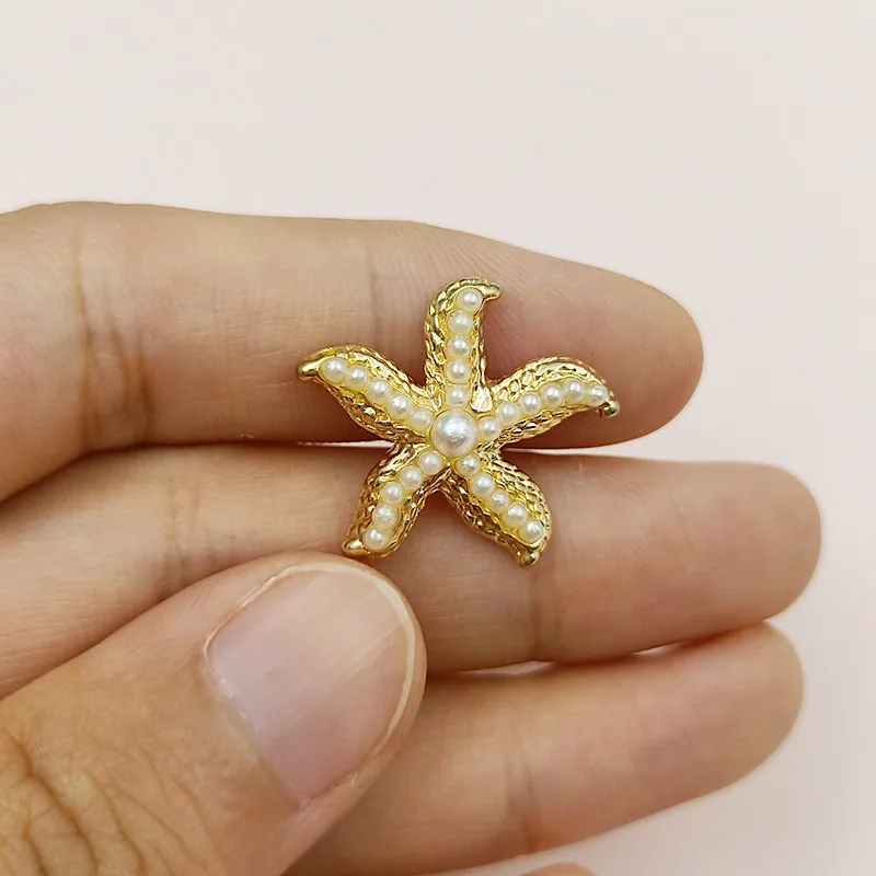 10 Pcs/lot Batch Alloy Gold  Starfish Pendant Button Decoration Jewelry Earrings Collar DIY Jewelry Accessories Handmade