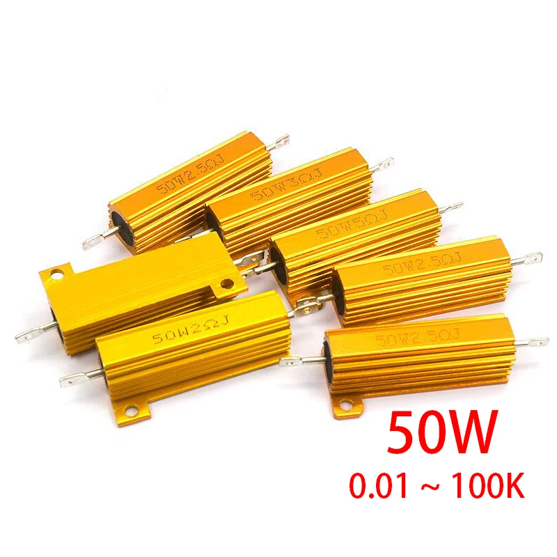 50W Aluminum Power Metal Shell Case Wirewound Resistor 0.01 ~ 100K 0.05 0.1 0.5 1 1.5 2 6 8 10 20 100 150 200 300 500 1K 10K ohm