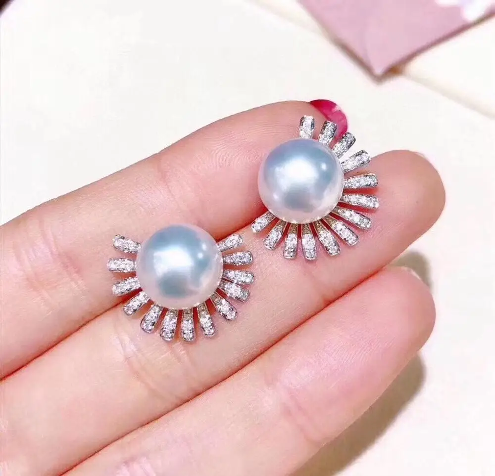 

D908 Pearl Earrings Fine Jewelry 925 Sterling Silver Round 9-10mm Nature Fresh Water White Pearls Stud Earrings for Women Gifts