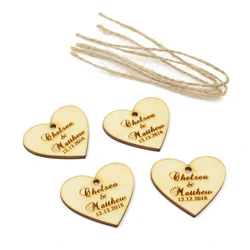 100*Personalized Country Retro Wedding Name Custom Red Wine Charm Wooden Heart Shape Label Party Gift Tag Baby Shower Decoration