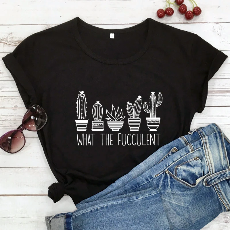 What The Fucculent T-shirt Kawaii Plant Lady Gift Tshirt Funny Women Graphic Gardening Tee Shirt Top