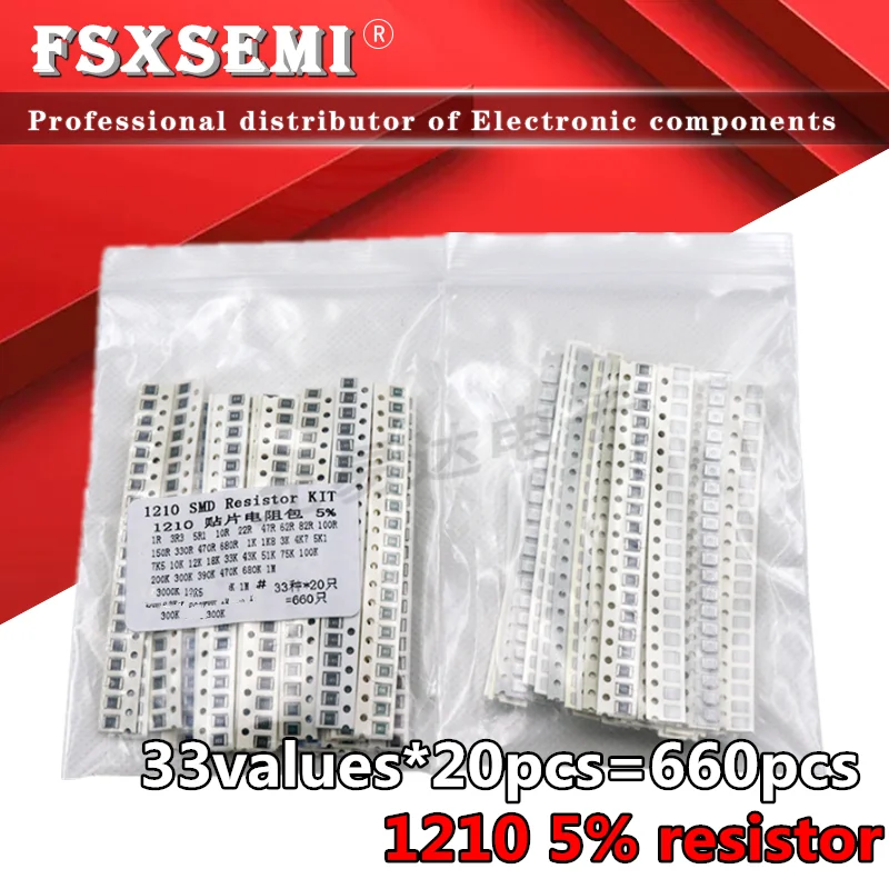 33valuesX20pcs=660pcs 1210 SMD Resistor Kit Assorted Kit 1ohm-1M ohm 5% DIY Kit