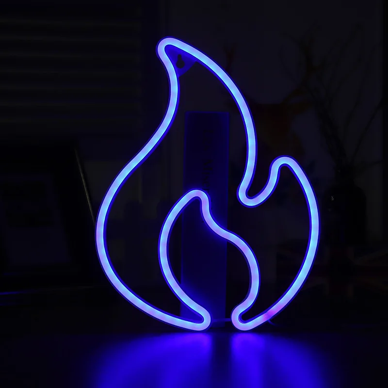 Luminária de parede pendente em neon, lâmpada de chama de luz led para decoração de festa, loja, sala, usb + bateria, alimentada por caixa