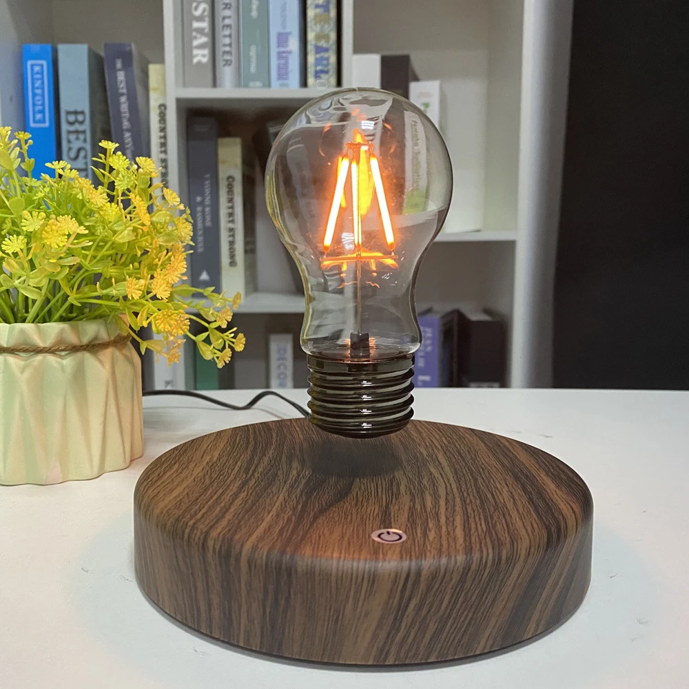 HCNT Wooden Design Magnetic Levitating Light Bulb Floating LED Table Lamp Rotating Home Office Decor Christmas Birthday Gift