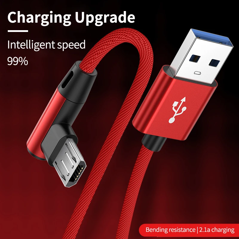OLAF 90 Degree Elbow Micro Usb Cable For Samsung S7 S6 Huawei Xiaomi Redmi 2M 3M Fast Charging Data Sync USB Cable Charger Cord