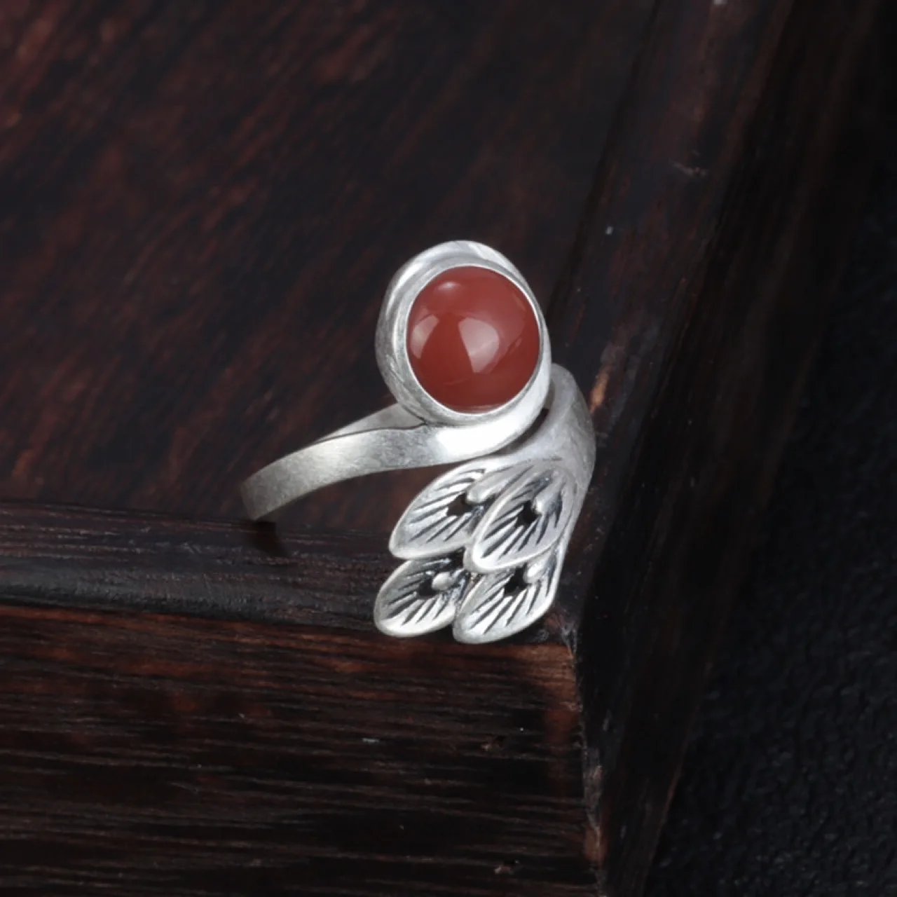 Real s925 sterling silver southern red peacock ring trendy retro matte round index finger ring female live mouth adjustable