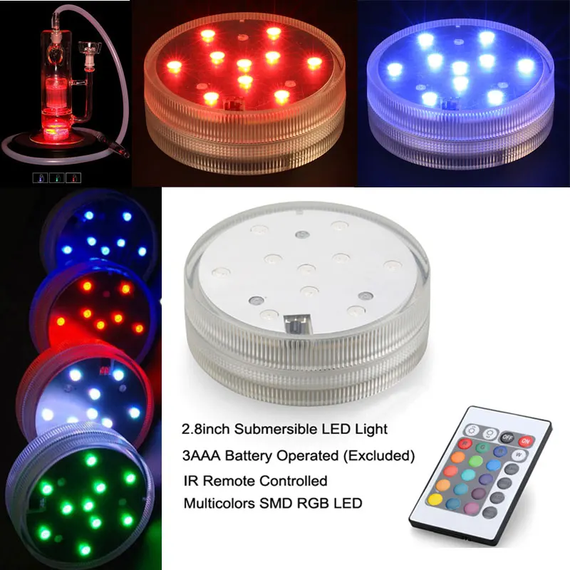 Submersível LED Vaso Base de Luz, 3AAA pilhas, sem controle remoto, 10 SMD RGB-50Pcs