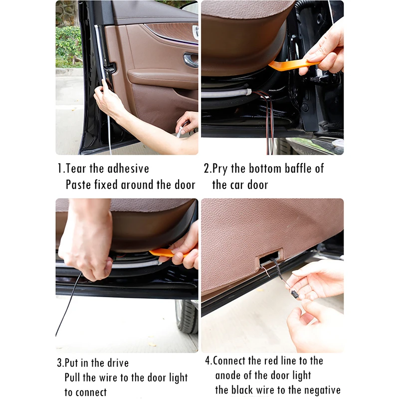 Car Interior Door Welcome Light LED Safety Warning Strobe Signal Lamp Strip 120cm Waterproof 12V Auto Decorative Ambient Lights image 6