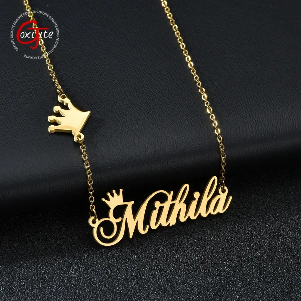 

Goxijite Custom Fashion Name Necklace With Crown For Women Personalized Initial Nameplate Choker Necklace Best Gift