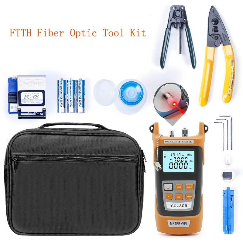 FTTH fiber Cold connection tool Optical Power Meter with 5mw VFL FC-6S Fiber cleaver CFS-2 Wire stripper optical fiber tool