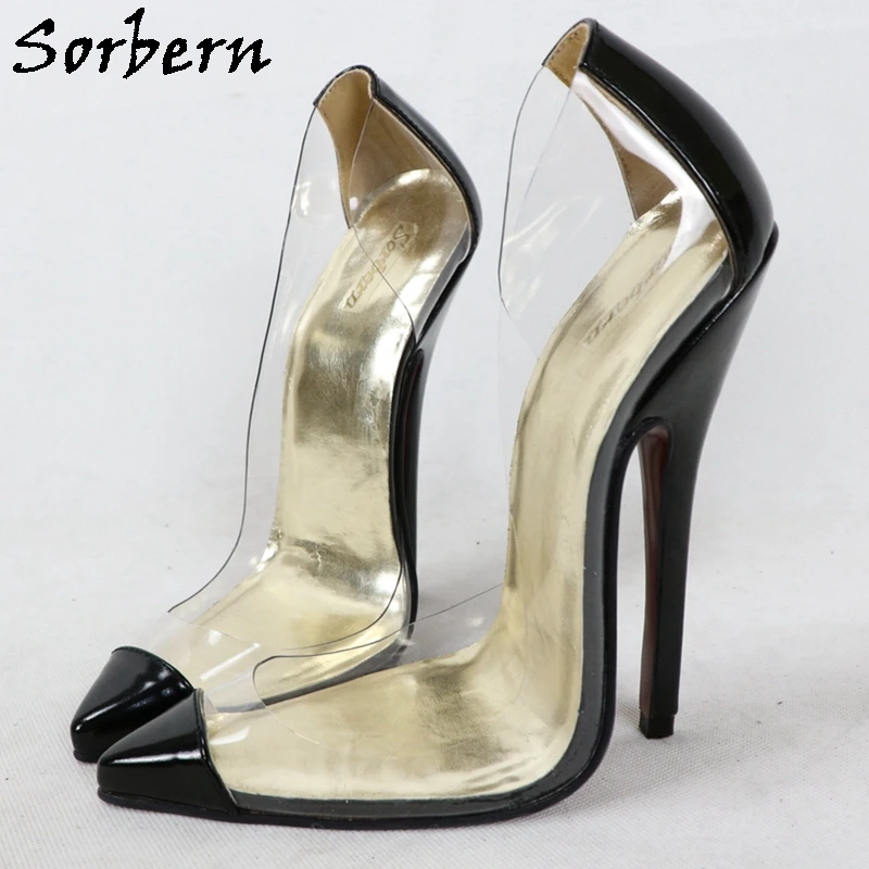 Sorbern Sexy 16Cm High Heels Pump Ladies D'Orsay Slip On Transparent Pvc Stilettos Female Shoes Night Club Footwear Transfer Guy