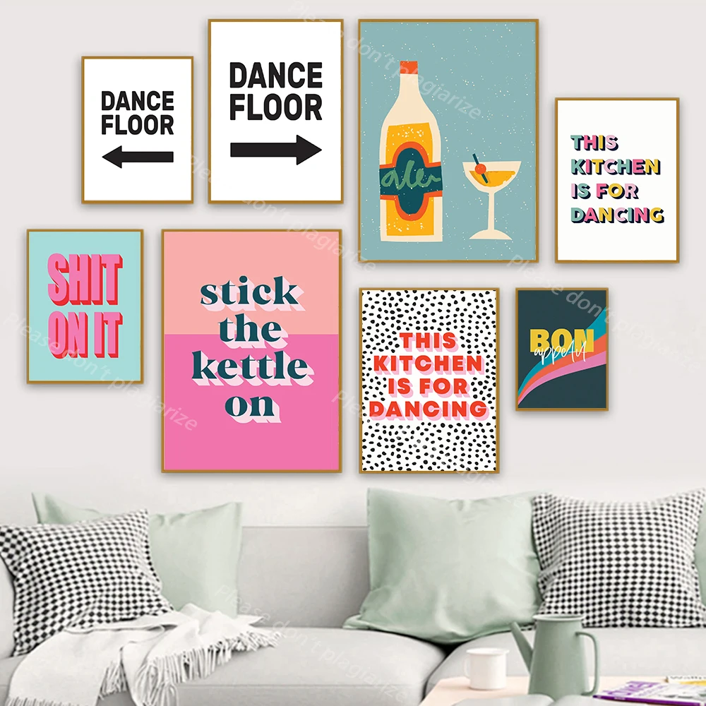 

Настенный художественный постер без рамки «Эта кухня для танцев», печатный красочный цитата, забавная Ретро Картина на холсте, декор для го...