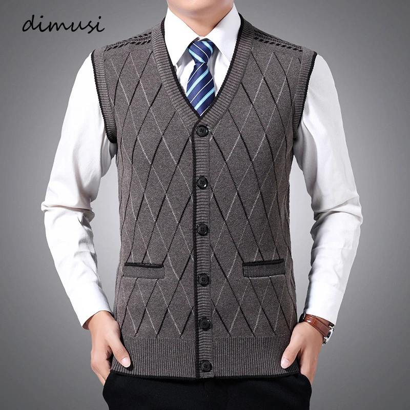 DIMUSI Winter mannen Mouwloze Vesten Warme Jumper Gebreide Vesten Casual Mannen Slim Fit Truien Trui Vest Jassen Kleding