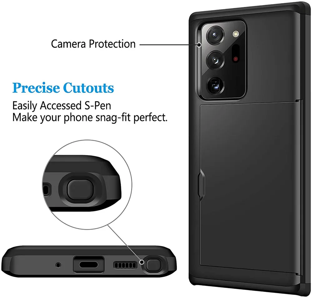for Samsung Galaxy Note 20 Ultra Case Protective Credit Card Holder ID Slot Case for Samsung Note 20 S21 Ultra S20 Plus FE 5G