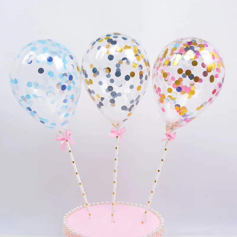 5 inch thick sequined latex transparent confetti balloon birthday party cake decoration supplies wedding cake insert card