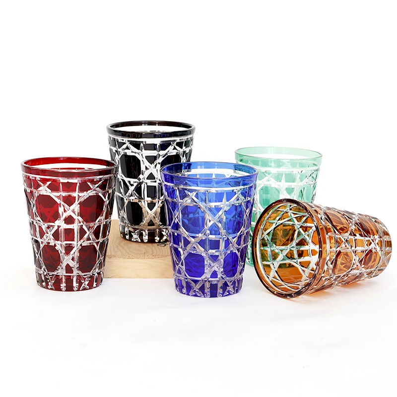 Colored Edo Kiriko Handmade Glasses High Quality Hand Cut To Clear Crystal Drinkware Whiskey Cup Wine Glass 1PC