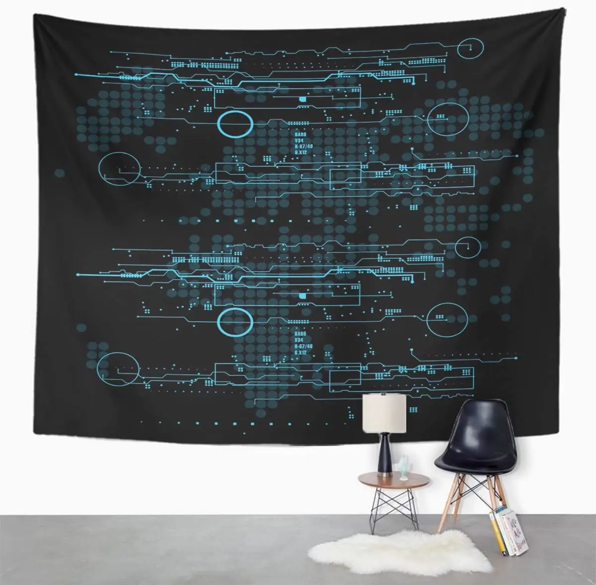 Tapestry Blue Aim with Futuristic User Interface Design Hud Circle Computer Tapestries Wall Hanging for Living Room Bedroom Dorm