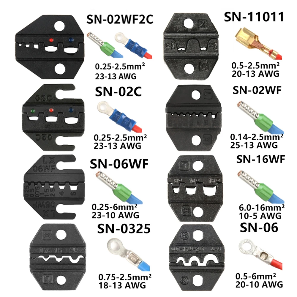 Crimping Pliers SN-58B +8 Jaw Kit Bag for 2.8/4.8/6.3 Tube Insulation Cable Connector Electrical Wire Electrical Clamp Min Tools
