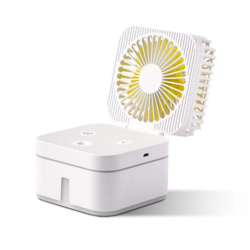 Mini Cool Mist Humidifier USB Desk Fan 3 Speed Wind & 7 Colors Light Changing Magic Cube Size Mist Fan