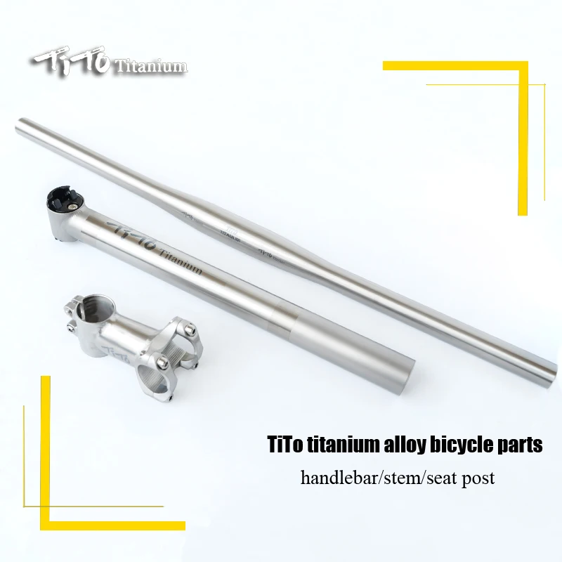 

TiTo Lightweight titanium MTB/Road bicycle parts Titanium alloy Bike Handlebar with Bike Seatpost/seat tube titanium stem Sets