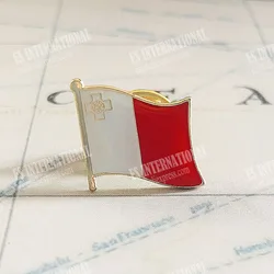 Malta National Flag Crystal Epoxy Metal Enamel Badge Brooch Collection Souvenir Gifts Lapel Pins Accessories Size1.6*1.9cm