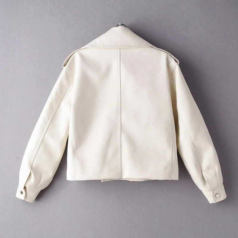 fashion casual women PU leather jackets 2020 spring elegant white ladies coats streatwear puff sleeve female jacket girls coat