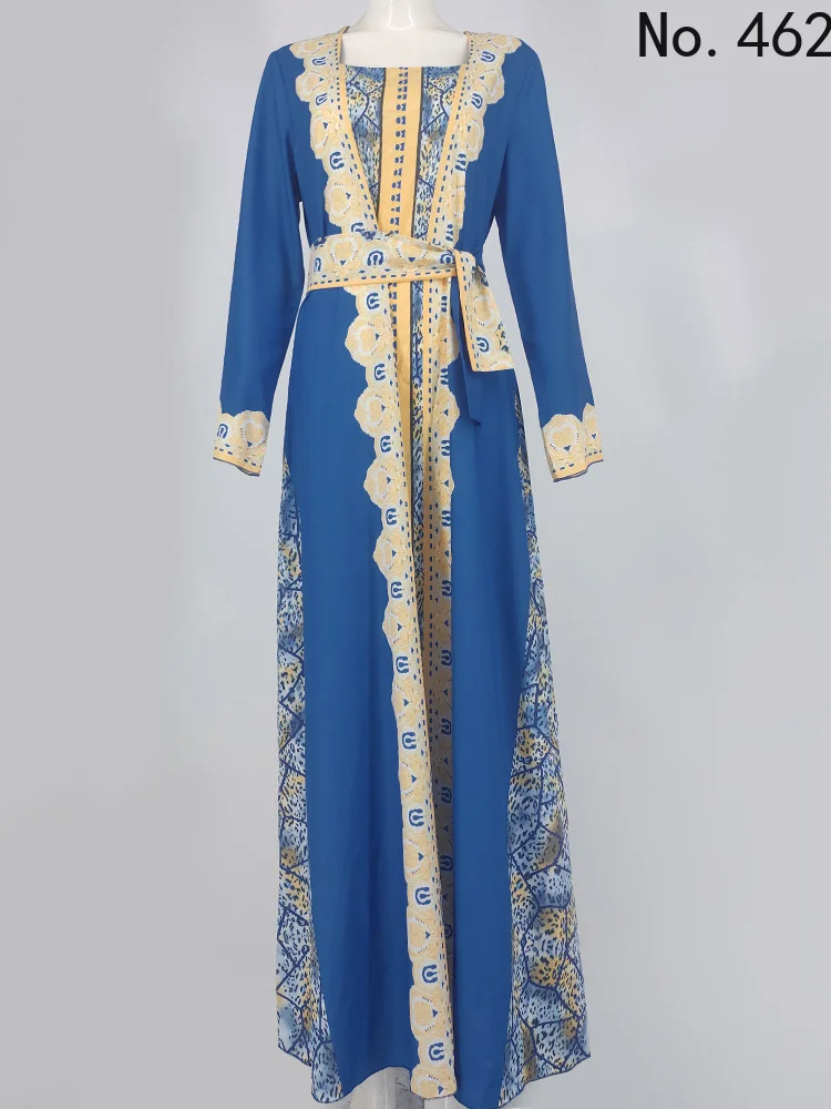 Moroccan Caftan Dubai Turkey Muslim Dress Women Blue Abaya Elegant Lady Islamic Clothing Jelaba 2021 Eid Mubarak Djellaba Femme