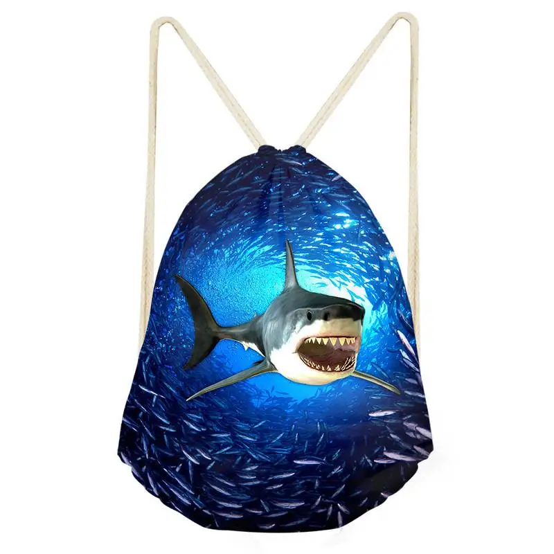 

Shark 3D Printing Man Drawstring Bag Student's String Backpack Storage Package for Custom Logo Mochilas Saco Cordon