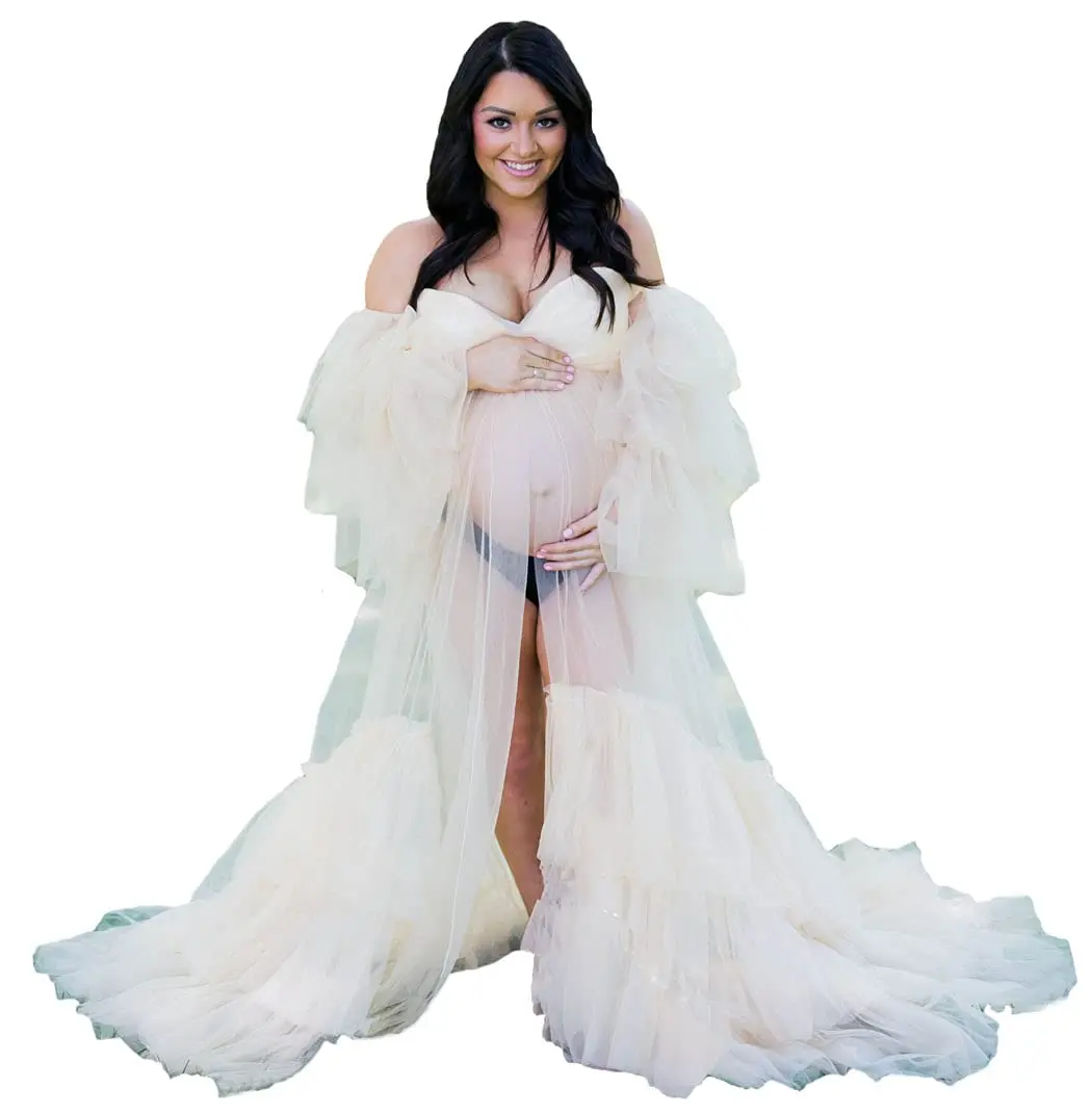 Materinty Photoshoot Pregnant Women Robe Bridal Shawl Photo Dress Off Shoulder Tie Closure Fluffy Fotografie Gowns Custom