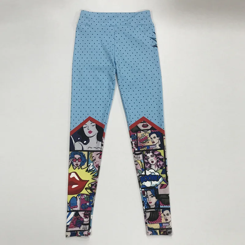 FCCEXIO New Women Funny Cartoon Leggings High Waist Printing Long Pants Female Workout Patchwork Jeggings Sports Fitness Legging