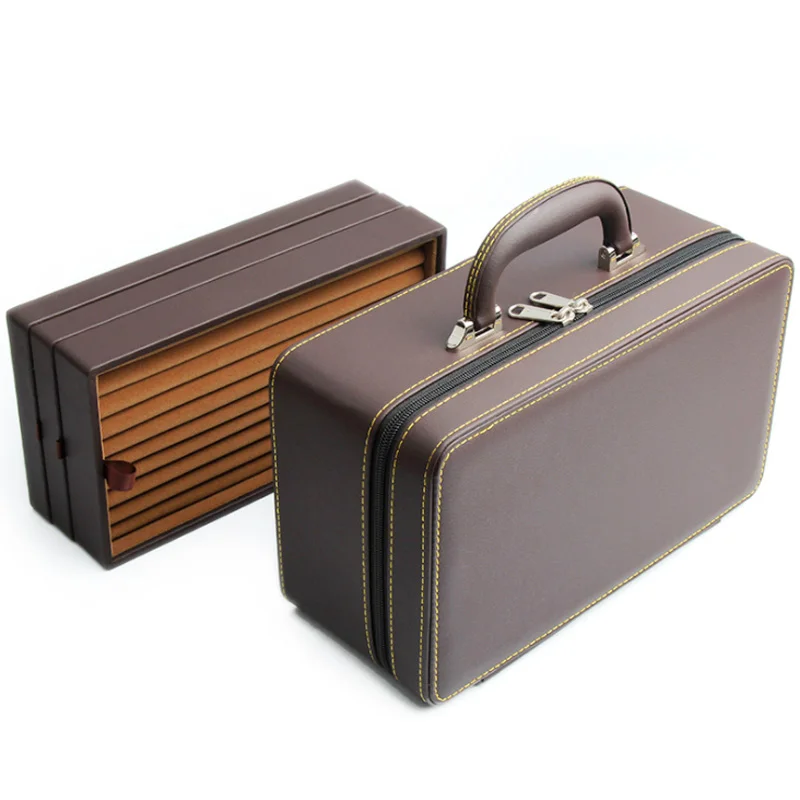 Organizer Box Portable Travel Storage Box Suitcase Available Luxurious Purple Leather Detachable Necklaces Bracelet Ring Jewelry