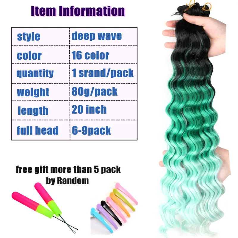 Full Star Ombre Deep Wave Bulk Crochet Braids Synthetic Hair Braiding Hair Black Brown Pink Gray 613# Color Crochet Deep Twist