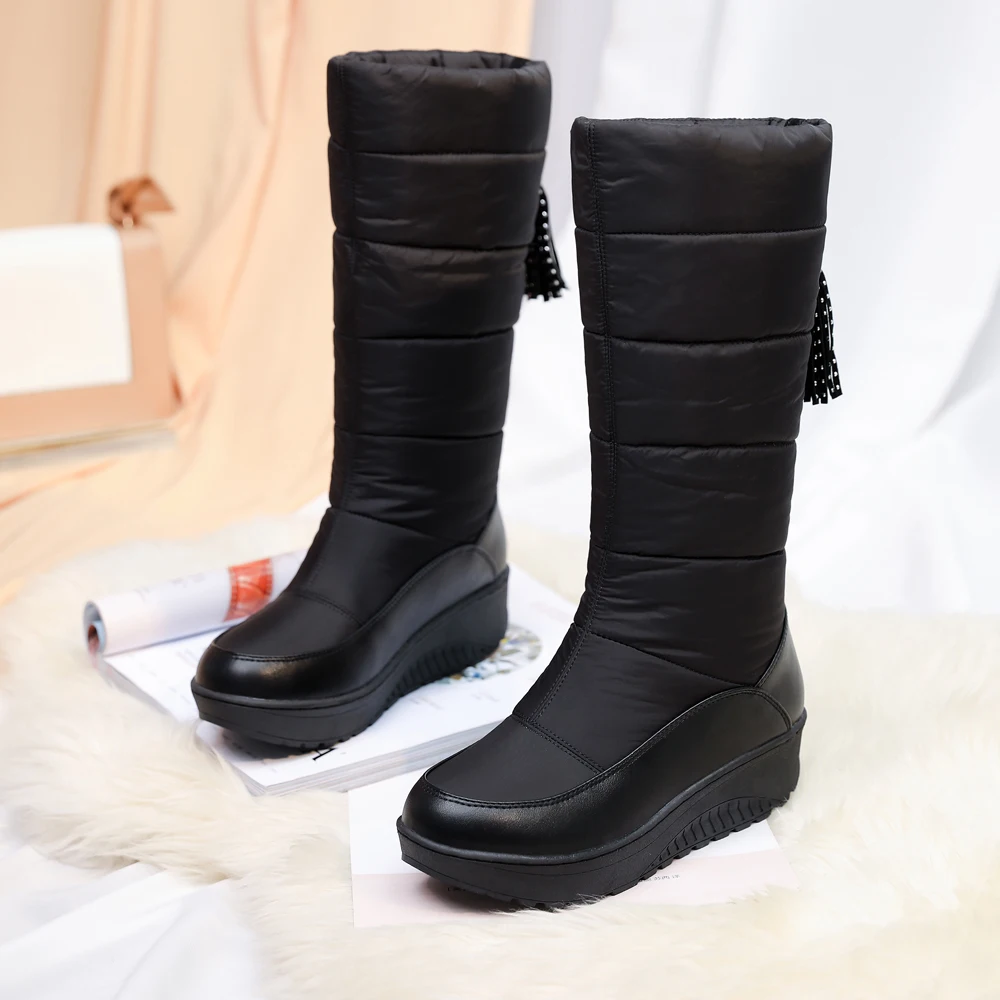 New Fashion Winter Boots Platform Shoes ladies Knee-High Warm Snow Boots Wedge Heels Round Toes Plus Size Red Black Blue Brown