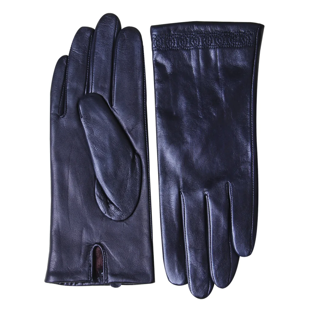 الكلاسيكية الأسود قفازات جلدية حقيقية الإناث الخريف الشتاء الحراري جلد الغنم موضة بسيطة المرأة القيادة قفازات جديد EL089NC #5