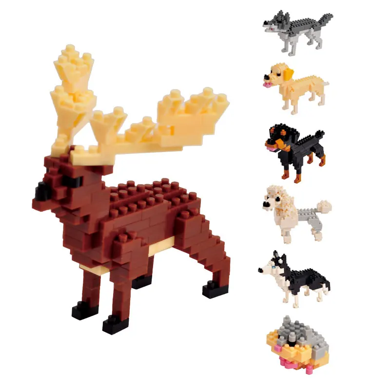 Model Kits Wildlife Mini Animals Figure Mosse Pet Dog Cat Building Blocks Micro Size Bricks Kids Christmas Gift CE Toys For Girl