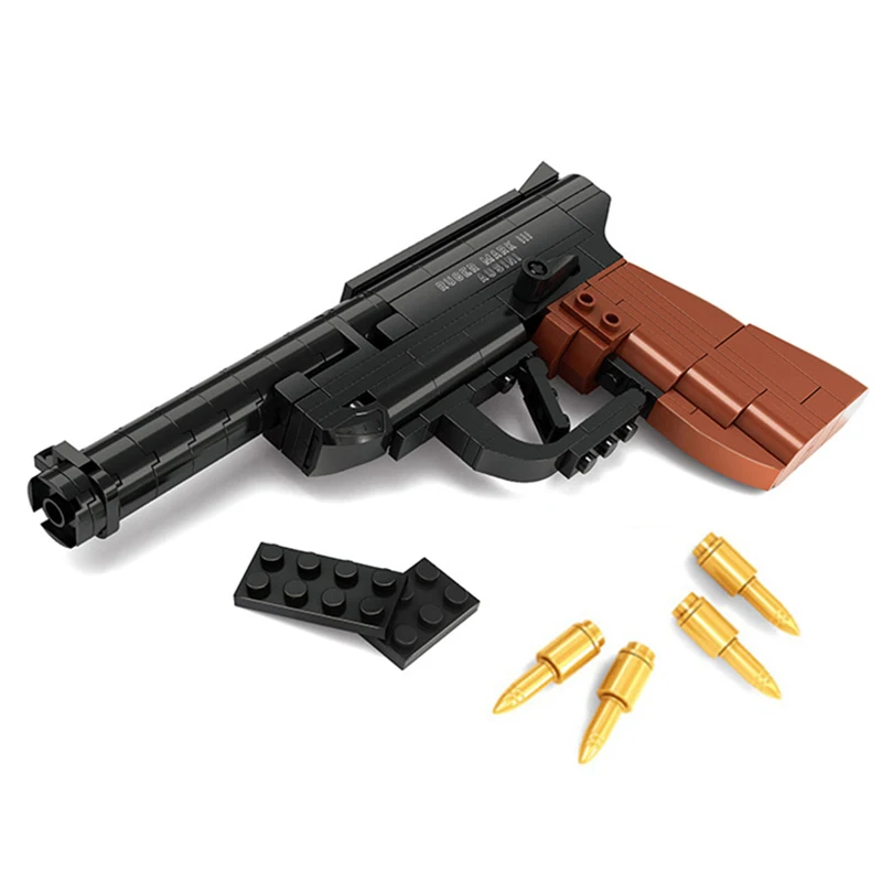 High-Tech 118PCS Military PUBG WW2 Mark Gun III Pistol MOC Building Blocks Classic Weapon Model Sets Bricks For Children Toys