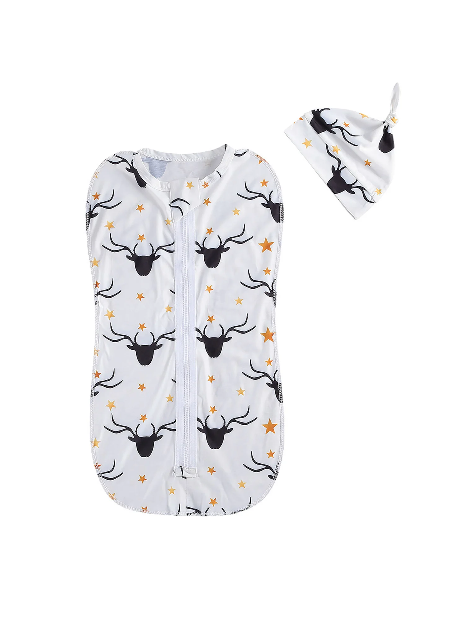 2 Chiếc Giáng Sinh Hươu Dây Kéo Túi Ngủ Bộ Cổ Tròn Thun Chăm Sóc Bé Ngủ Bỏ Túi Và Vòng Mũ 0-6 tháng