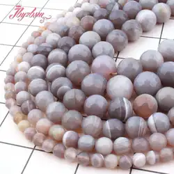 Natural Gray Stripe Agates Faceted Round Beads Ball 6/8/10/12mm Stone Beads For DIY Necklace Jewelry Making 15