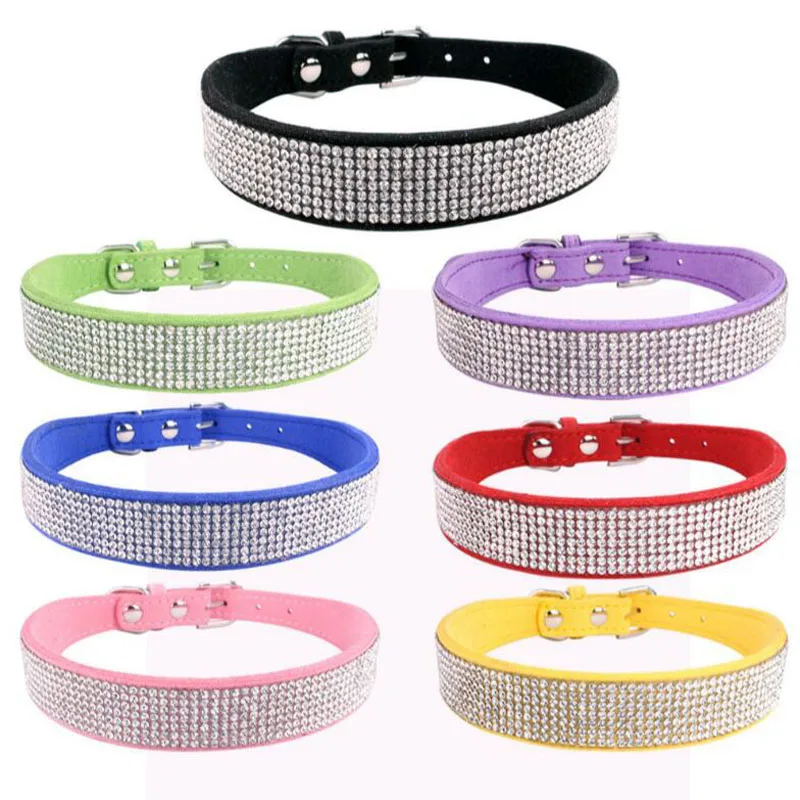 Bling Rhinestone Pet Collars Fashion Velvet Microfiber Dog Leash Multiple Rows Crystal Diamond Designer Dog Collar Pets Supplies