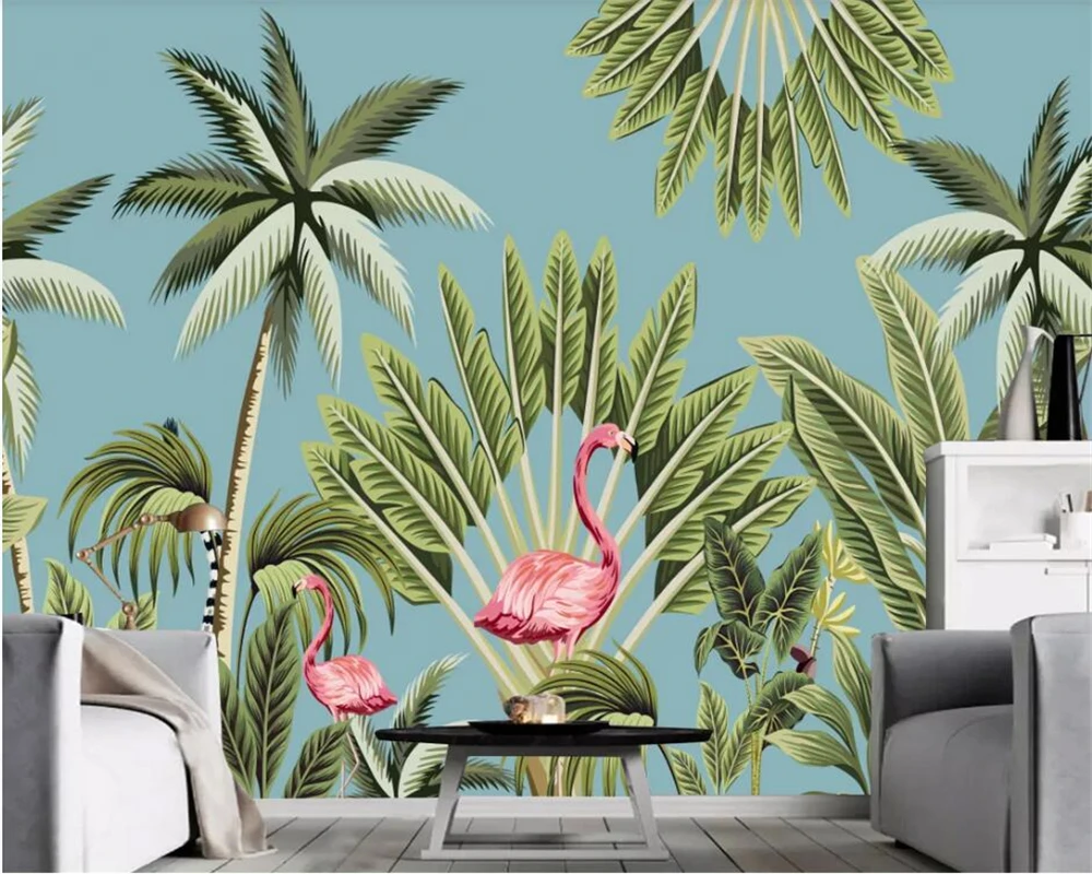 

Beibehang Custom 3d wallpaper Tropical Rainforest Plantain Flamingo Monkey wallpaper for living room background wall wallpaper