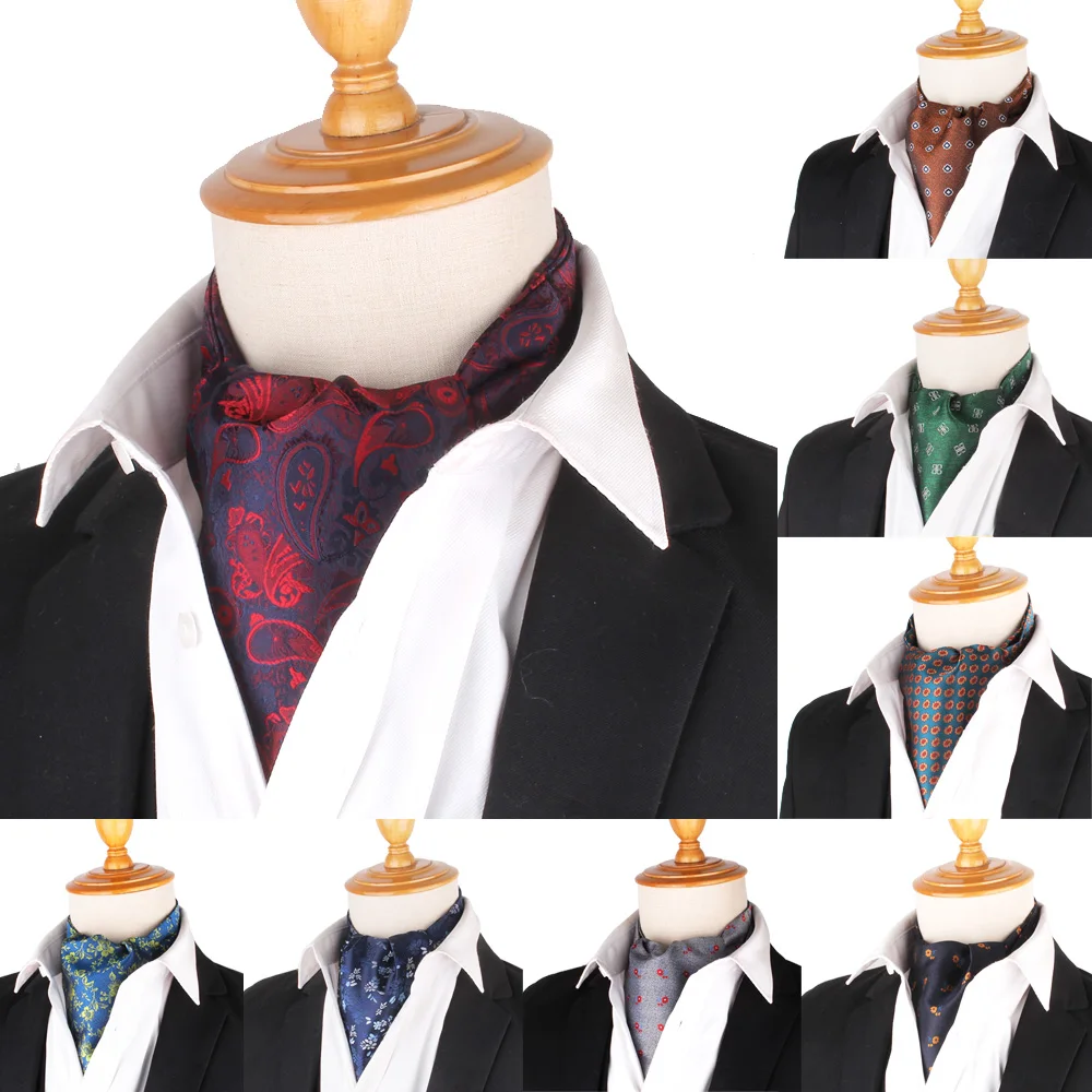 

Floral Paisley Men Cashew Tie Wedding Formal Cravat Ascot Scrunch Self British Gentleman Polyester Soft Neck Tie Luxury Jacquard