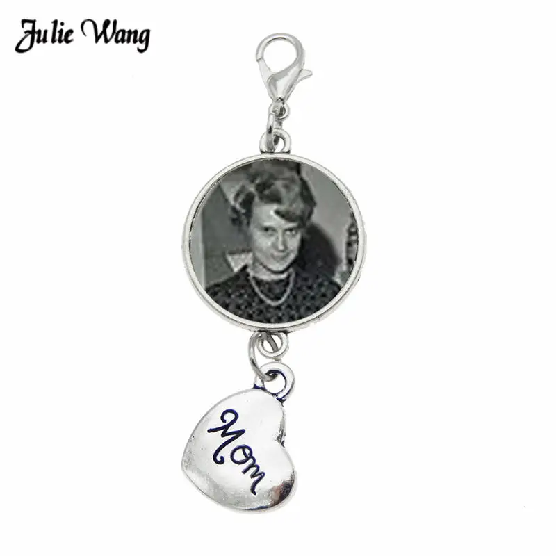 Julie Wang Alloy Wedding Bouquet Photo Charm Memorial Dad Mom Pendant Bridal Round Jewelry Pendants DIY Accessory