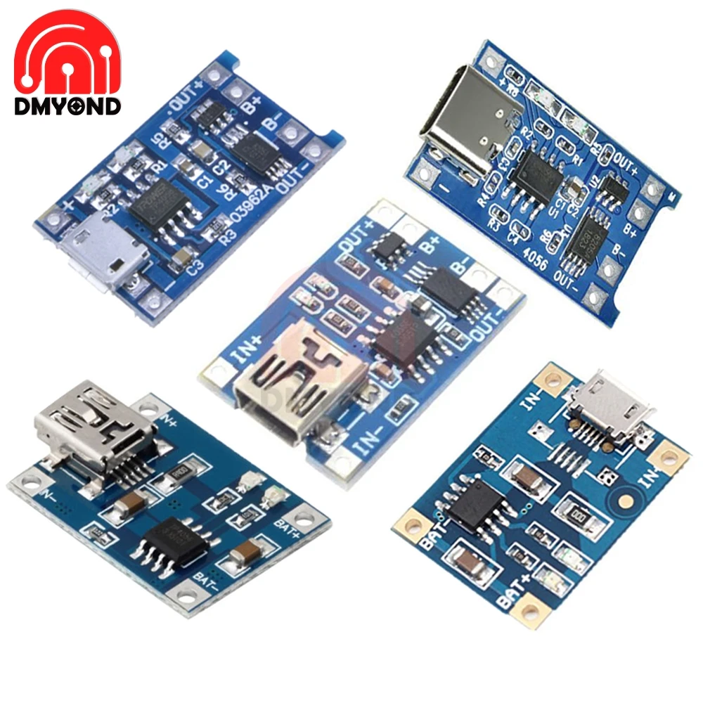 5pcs 5V 1A Type-c/Micro/Mini USB 18650 Lithium Battery Charging Board with Protection Charger Module Dual Function Li-ion TP4056