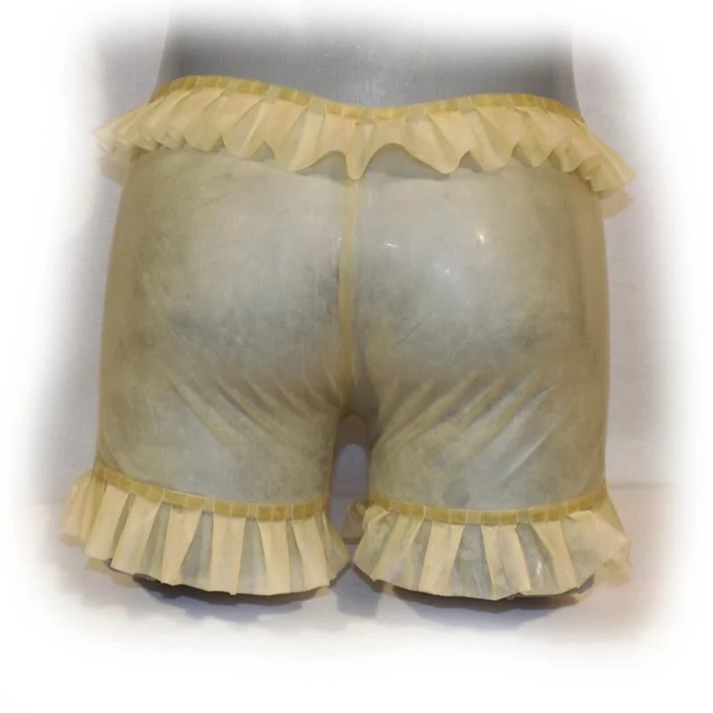 Sexy Transparent Latex Rubber Men Women Shorts with Lace Trimmed Panties Handmade Scanties S-LPW083