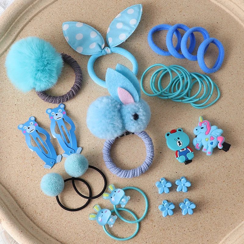 30Pcs hair clip Hair bands set Girls rabbit Headwear Rubber Band Elastic Hair Accessories Children  hair band Hairpin Headdress