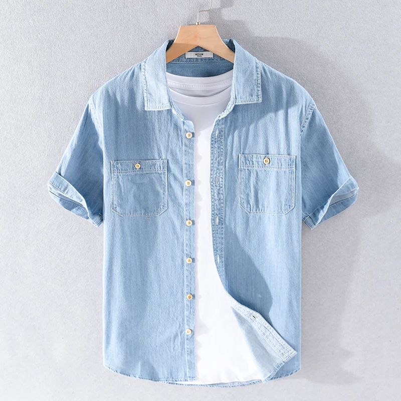 Summer new brand cotton denim men shirt fashion short sleeve shirts for men causal fashion shirts male comfortable camiseta