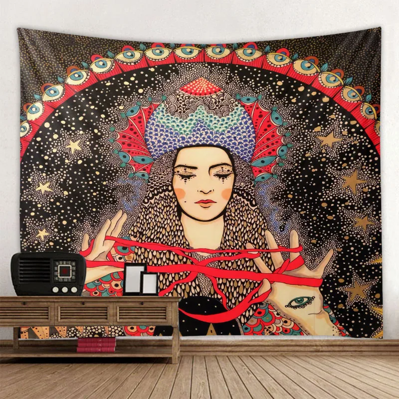 الشمال فتاة الموضة نسيج آرت ديكو بطانية معلقة غرفة نوم غرفة المعيشة الديكور غامض ماندالا البوهيمي القمر فتاة