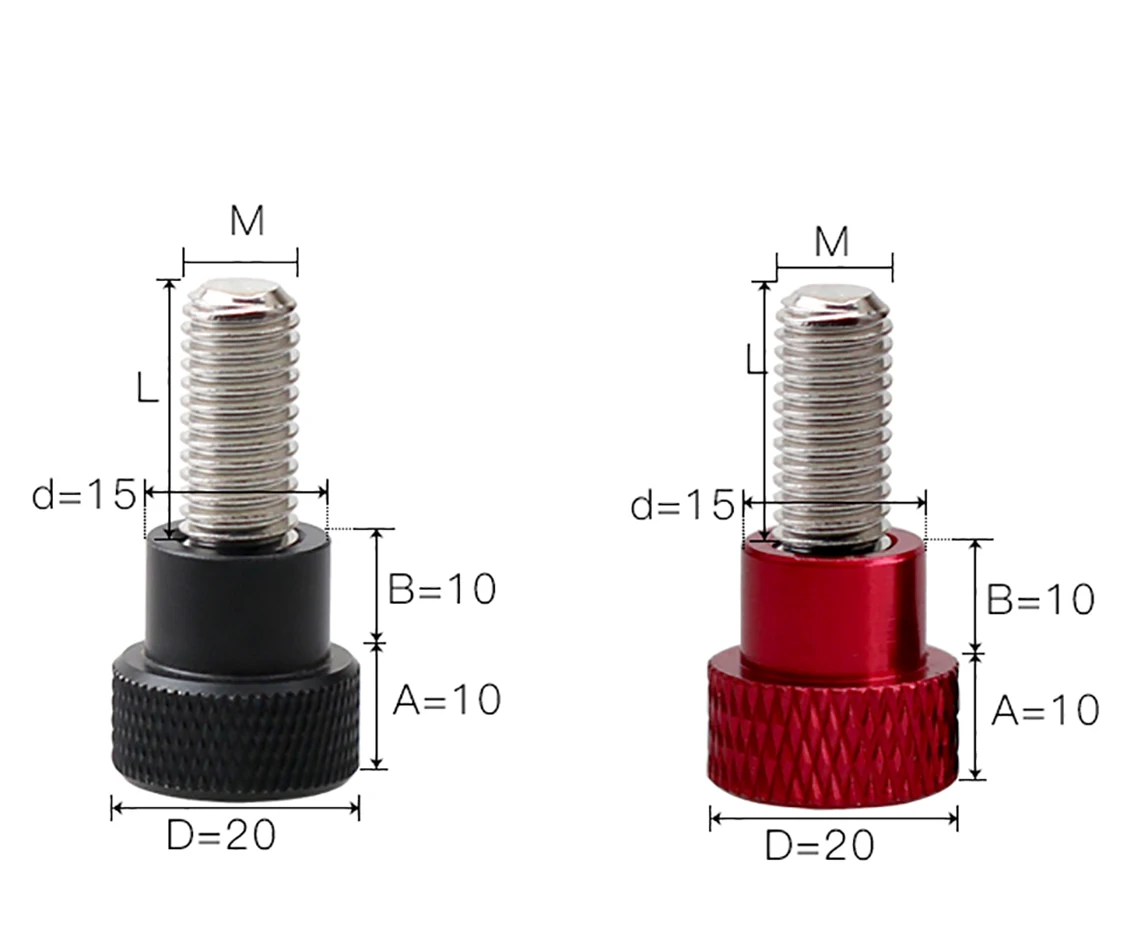 1Pcs M8 M10 Aluminium Alloy+Stainless Knurled Thumb Screw Hand Grip Knob Step Bolt Screws Red Black White